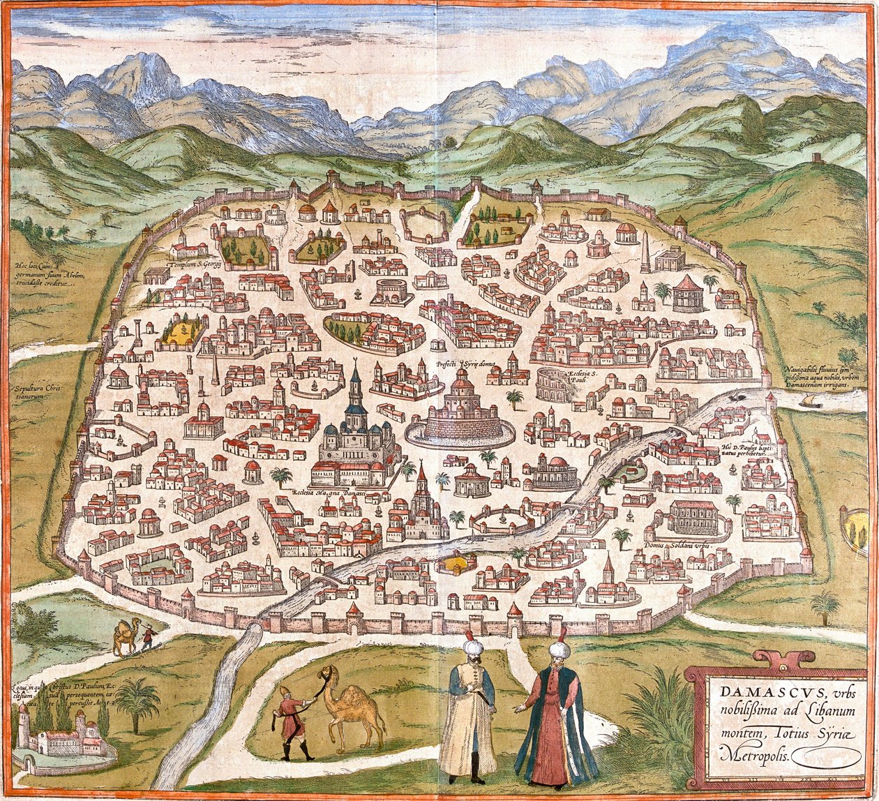 Vista de Damasco (Damasco), Síria (gravura de Franz Hogenberg