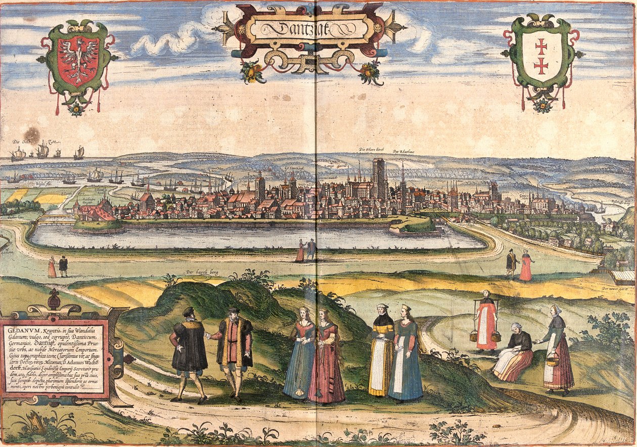 Vista de Dantzig (Gedanum) (actual Gdansk), Polónia (gravura de Franz Hogenberg