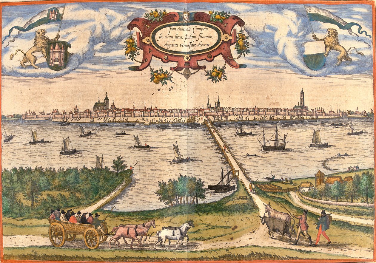 Vista de Kampen (Campensis), Holanda (gravura de Franz Hogenberg
