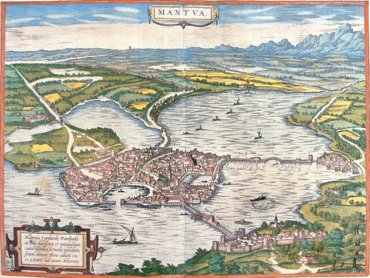 Vista de Mântua (Mântua), Itália (gravura de Franz Hogenberg
