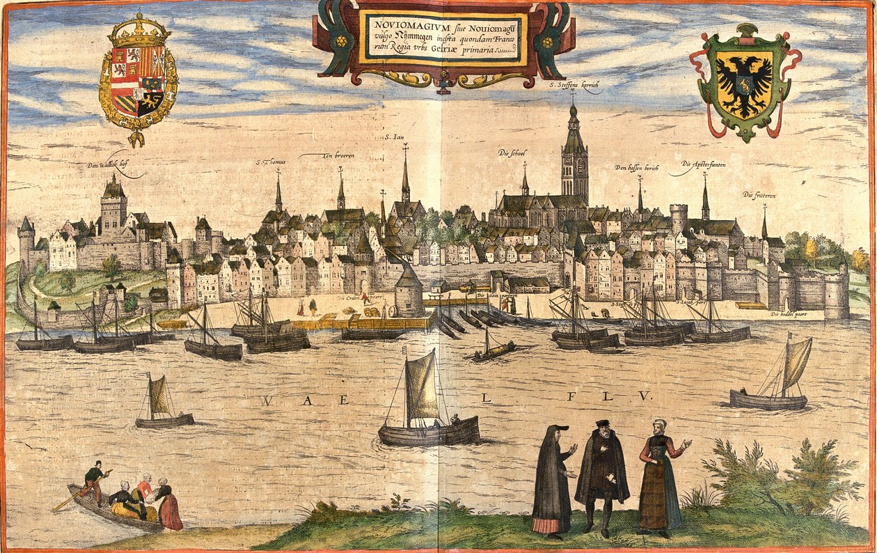 Vista de Nimegue (Noviomagium), Holanda (gravura de Franz Hogenberg