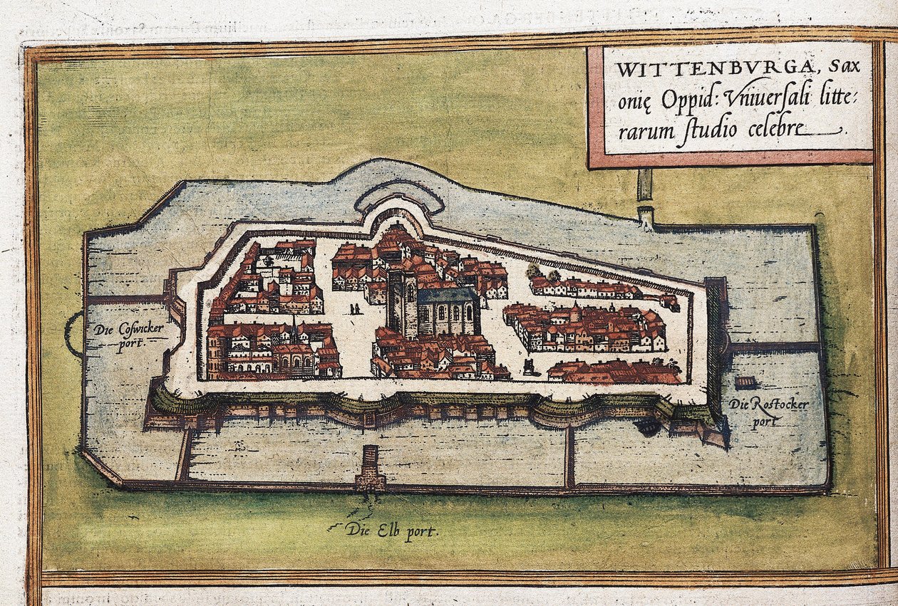 Vista da cidade de Wittenberg na Alemanha, detalhe de Franz Hogenberg