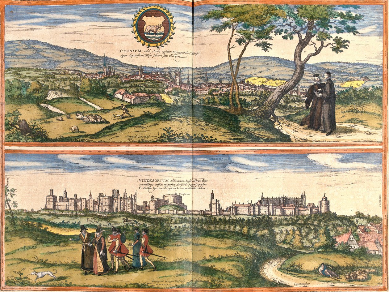 Vistas de Oxford (Oxonium) e Windsor (Vindesorium), Inglaterra (gravura de Franz Hogenberg
