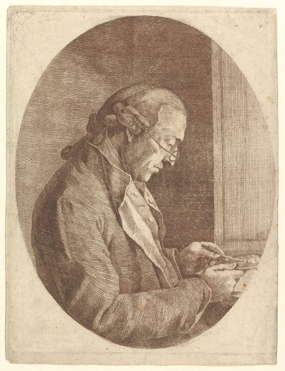 Retrato de um artista desenhando uma miniatura de retrato, 1799. de Franz Jakob Josef Ignatz von Predl