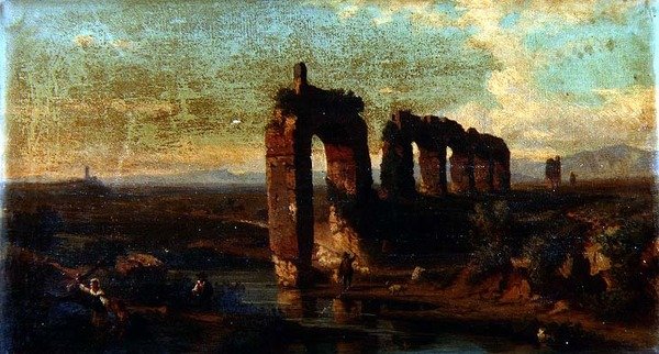 Vista do aqueduto Claudiano na Campagna Romana de Franz Jnr Knebel