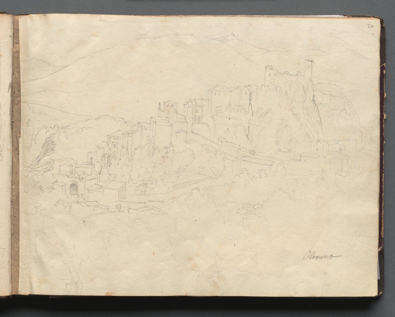 Álbum com vistas de Roma e arredores, Estudos paisagísticos, página 02a: "Olevano" de Franz Johann Heinrich Nadorp