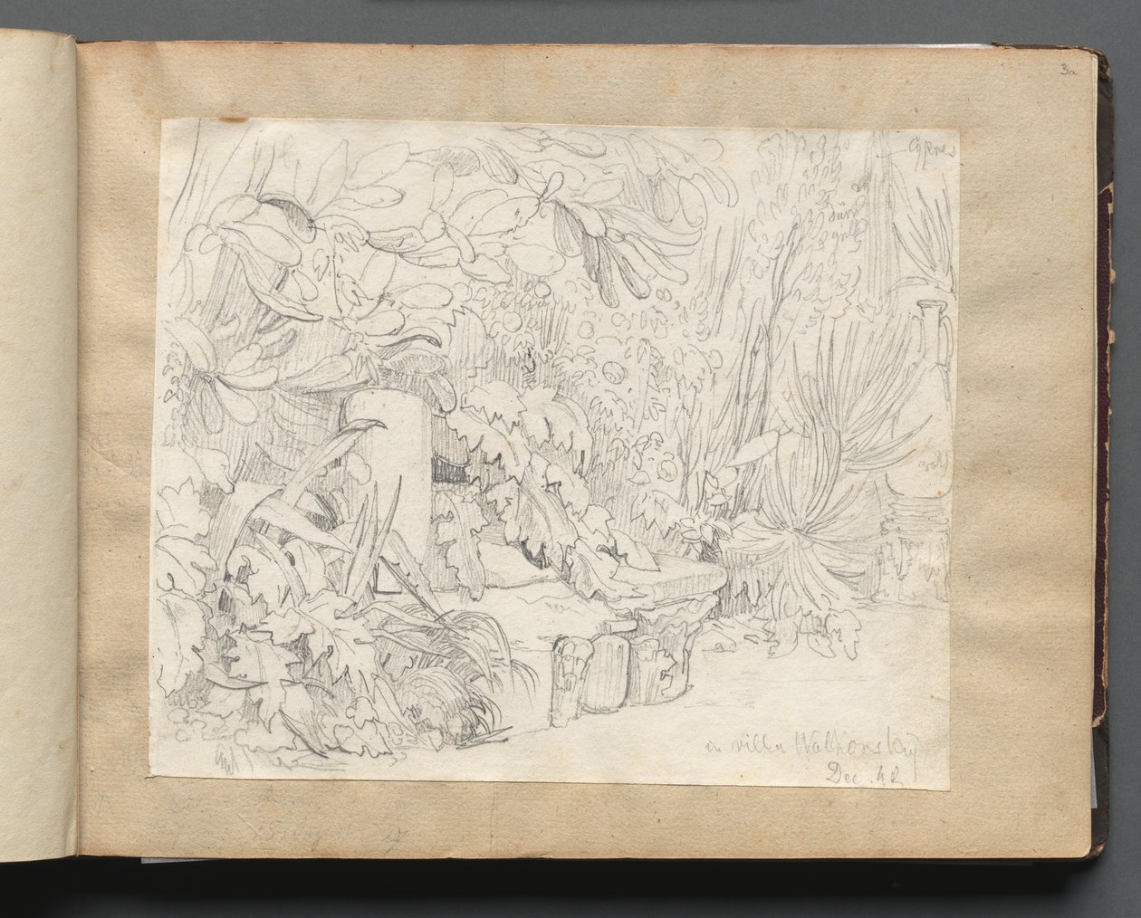 Álbum com Vistas de Roma e Arredores, Estudos Paisagísticos, página 03a: Na villa Walkonsky. de Franz Johann Heinrich Nadorp
