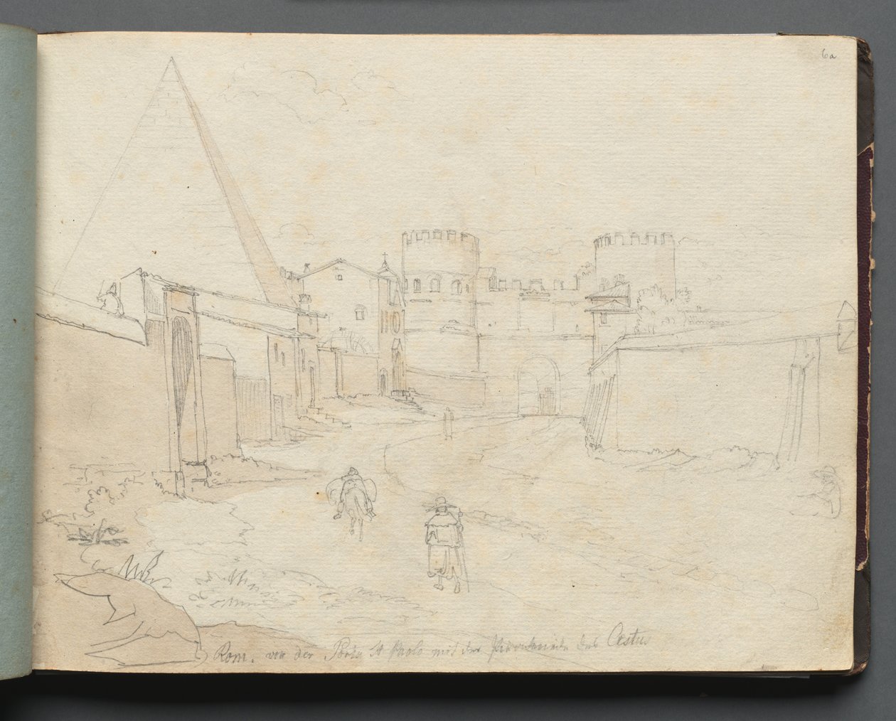 Álbum com Vistas de Roma e Arredores, Estudos Paisagísticos, página 06a: Rome von der Porta.... de Franz Johann Heinrich Nadorp