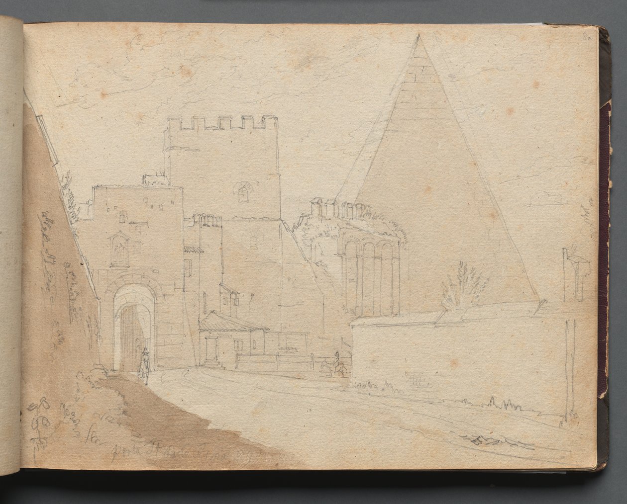 Álbum com Vistas de Roma e Arredores, Estudos Paisagísticos, página 08a: "Porta St. Paolo" de Franz Johann Heinrich Nadorp