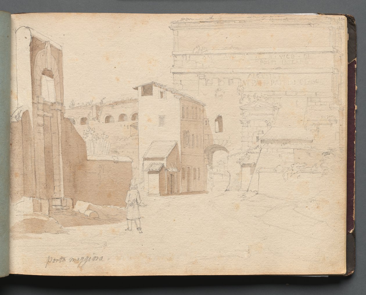 Álbum com Vistas de Roma e Arredores, Estudos Paisagísticos, página 11a: Porta Maggiore. de Franz Johann Heinrich Nadorp