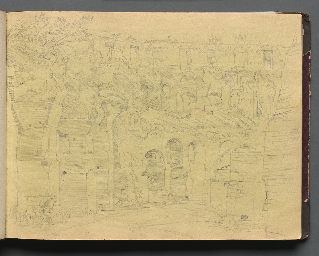 Álbum com Vistas de Roma e Arredores, Estudos Paisagísticos, página 12a: Ruínas romanas. de Franz Johann Heinrich Nadorp