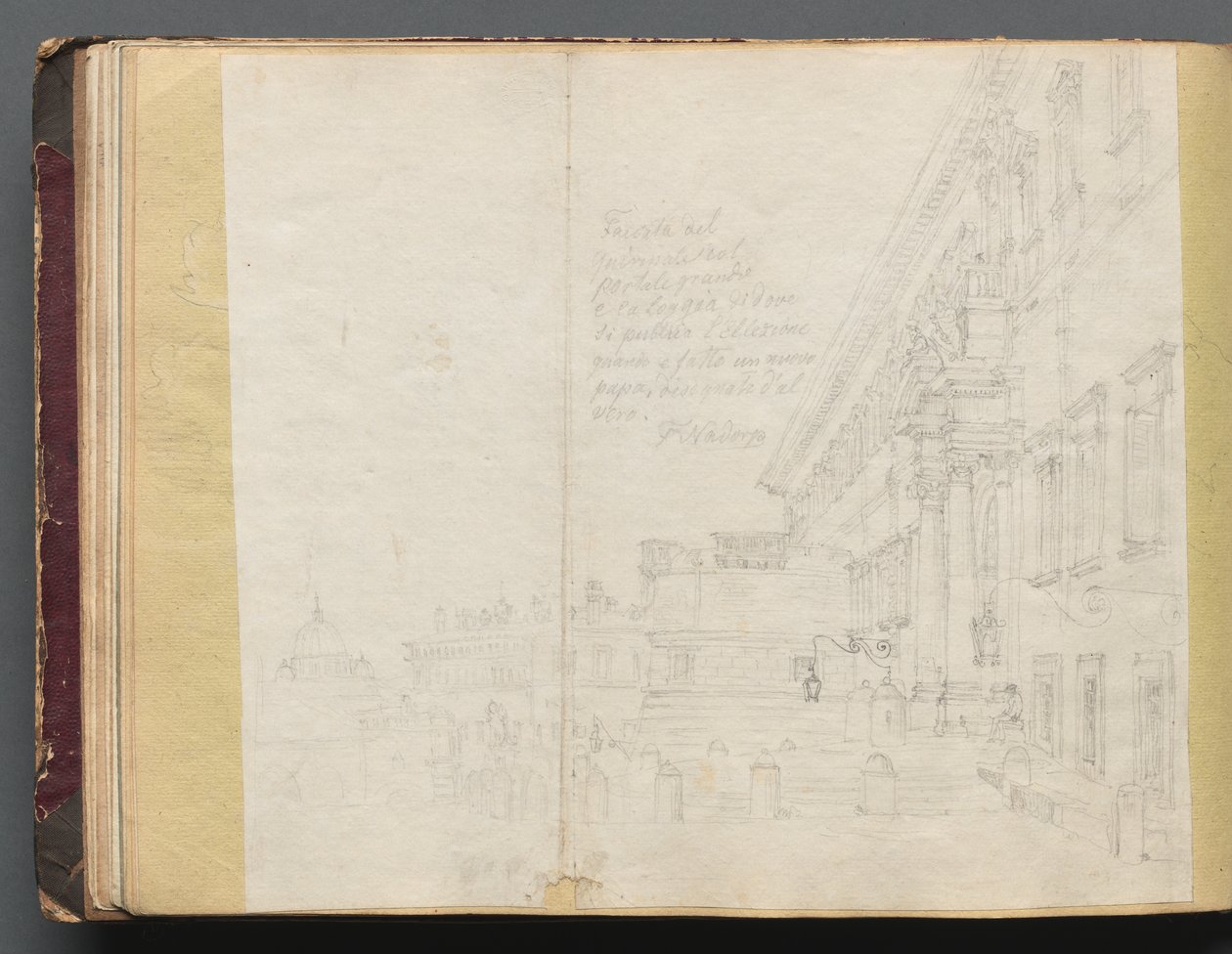 Álbum com Vistas de Roma e Arredores, Estudos Paisagísticos, página 15b: Vista da Arquitetura Romana. de Franz Johann Heinrich Nadorp