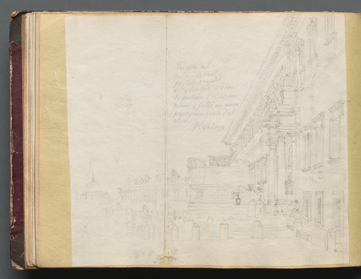 Álbum com Vistas de Roma e arredores, Estudos Paisagísticos, página 15b: Vista da Arquitetura Romana de Franz Johann Heinrich Nadorp