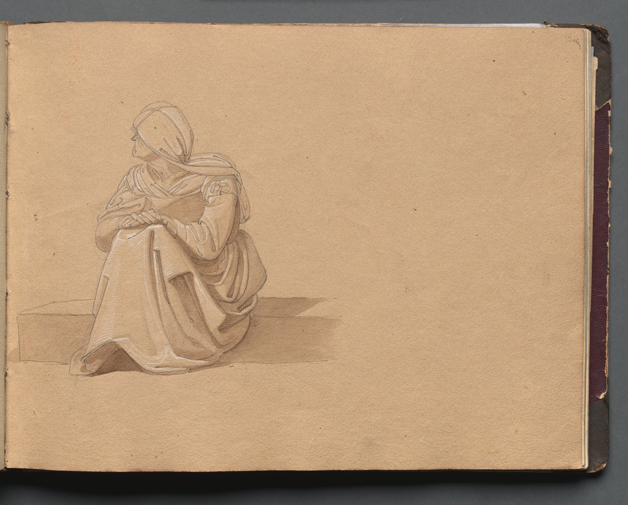 Álbum com vistas de Roma e arredores, Estudos de paisagem, página 19a: Figura feminina sentada de Franz Johann Heinrich Nadorp