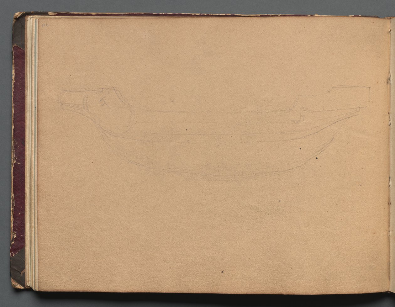 Álbum com Vistas de Roma e Arredores, Estudos Paisagísticos, página 19b: Esboço de um barco. de Franz Johann Heinrich Nadorp