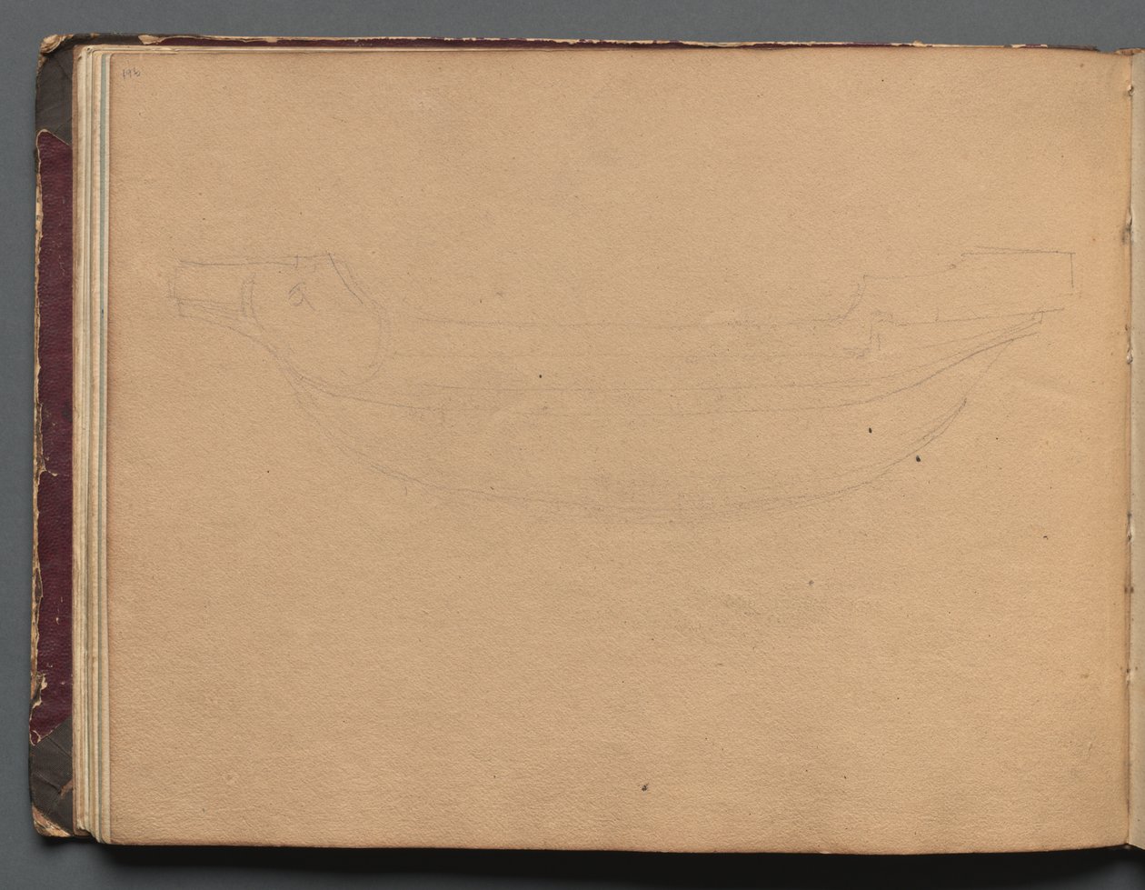 Álbum com vistas de Roma e arredores, Estudos de paisagem, página 19b: Esboço de um barco de Franz Johann Heinrich Nadorp