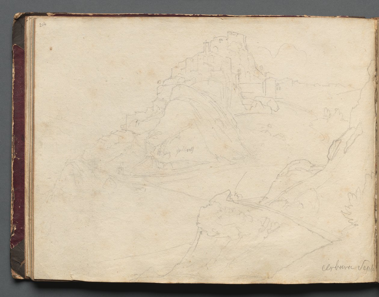 Álbum com vistas de Roma e arredores, Estudos de paisagem, página 20b: Cervera. de Franz Johann Heinrich Nadorp