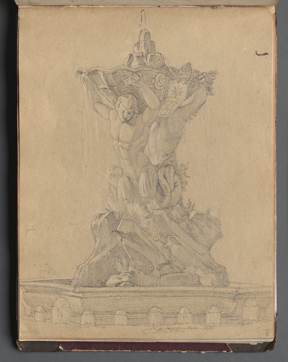 Álbum com Vistas de Roma e Arredores, Estudos Paisagísticos, página 21a: Fonte Romana. de Franz Johann Heinrich Nadorp