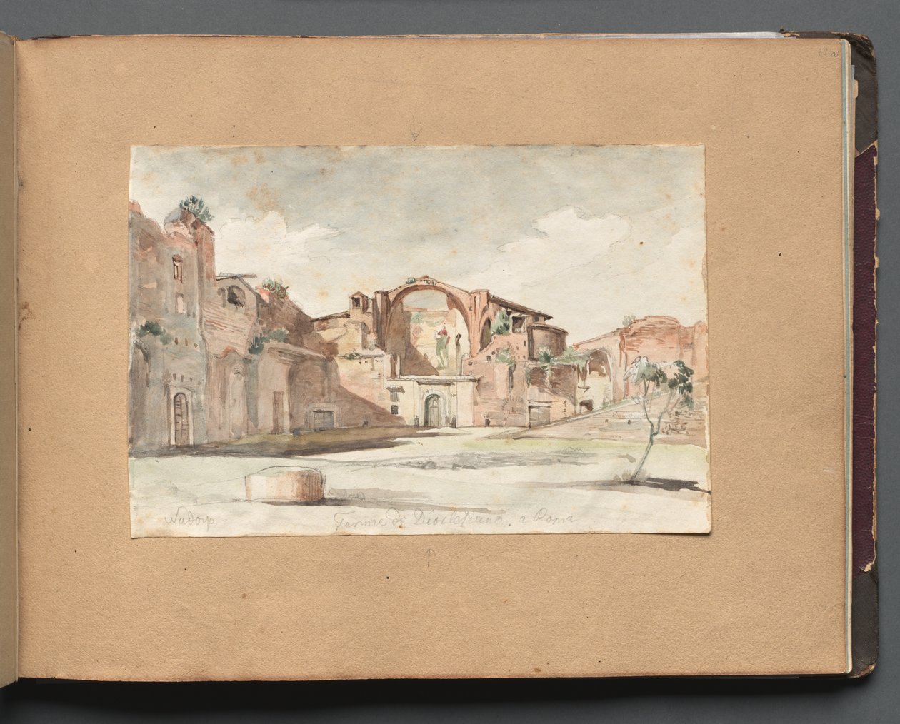 Álbum com vistas de Roma e arredores, Estudos de paisagem, página 22a: "Terme di Diocleziano, Roma" de Franz Johann Heinrich Nadorp