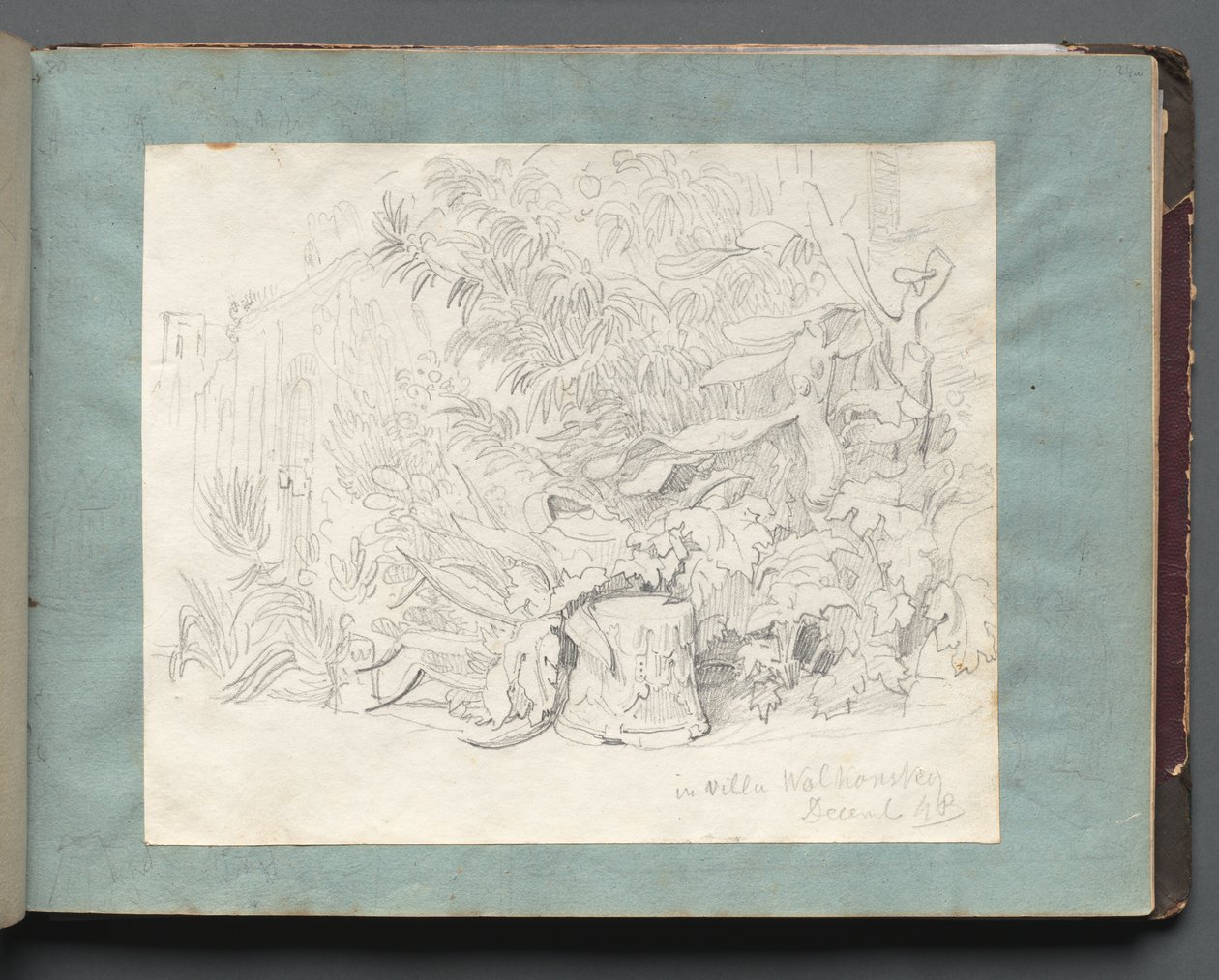 Álbum com vistas de Roma e arredores, Estudos de paisagem, página 24a: "In Villa Walkonsky" de Franz Johann Heinrich Nadorp