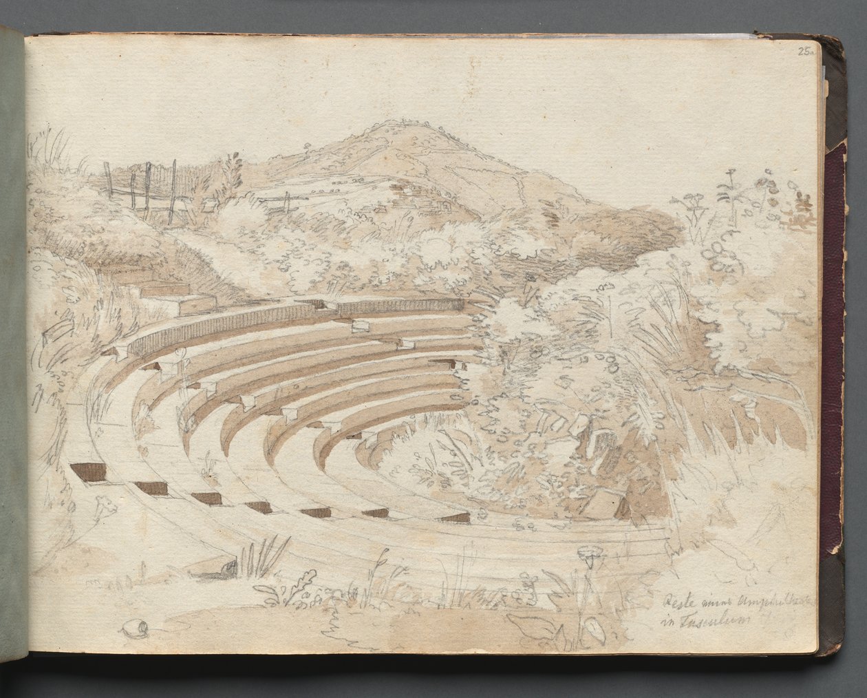 Álbum com Vistas de Roma e Arredores, Estudos Paisagísticos, página 25a: Anfiteatro, Tusculum. de Franz Johann Heinrich Nadorp