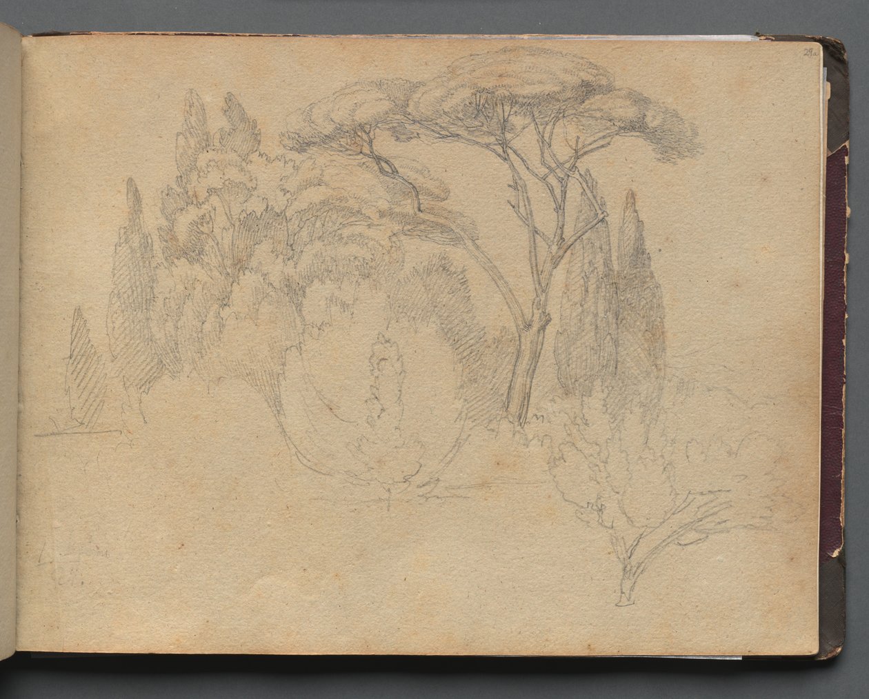 Álbum com vistas de Roma e arredores, Estudos de paisagem, página 29a: Estudo de paisagem. de Franz Johann Heinrich Nadorp