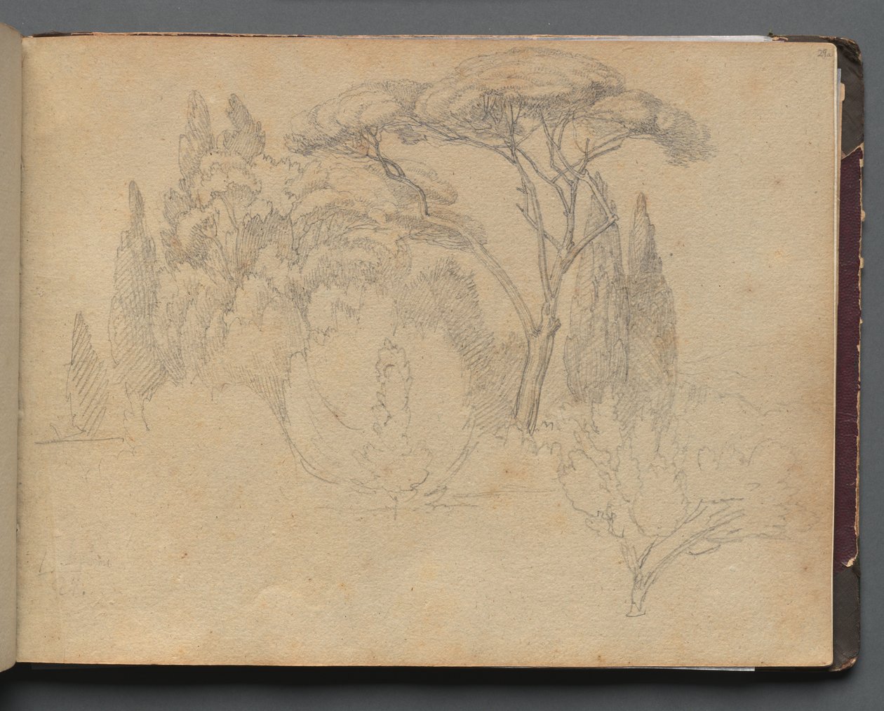 Álbum com vistas de Roma e arredores, Estudos de paisagem, página 29a: Estudo de paisagem de Franz Johann Heinrich Nadorp