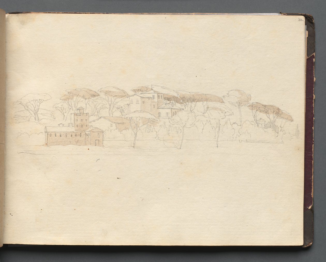 Álbum com Vistas de Roma e Arredores, Estudos Paisagísticos, página 30a: Vista Panorâmica Romana. de Franz Johann Heinrich Nadorp