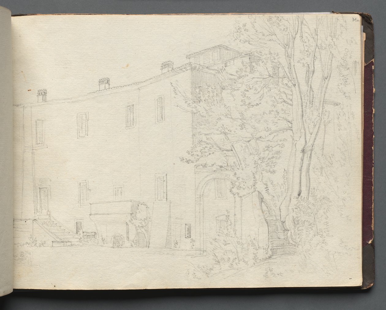 Álbum com vistas de Roma e arredores, Estudos de paisagem, página 31a: Estudo de arquitetura romana. de Franz Johann Heinrich Nadorp