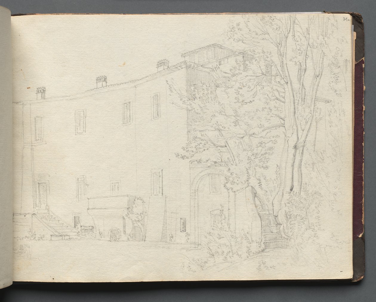 Álbum com vistas de Roma e arredores, Estudos de paisagem, página 31a: Estudo de arquitetura romana de Franz Johann Heinrich Nadorp