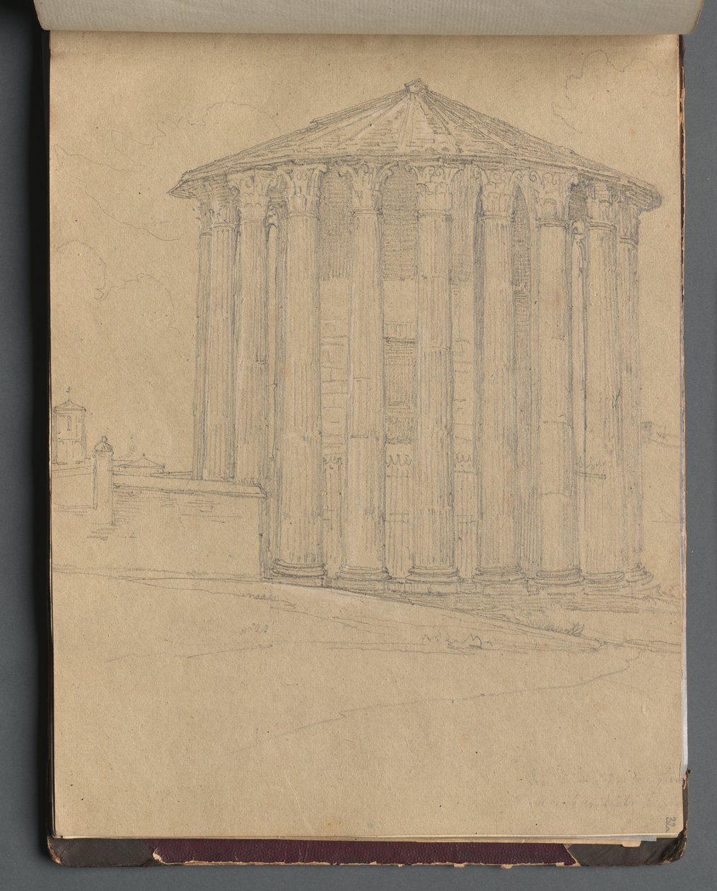 Álbum com vistas de Roma e arredores, Estudos da paisagem, página 32a: Templo Romano de Franz Johann Heinrich Nadorp
