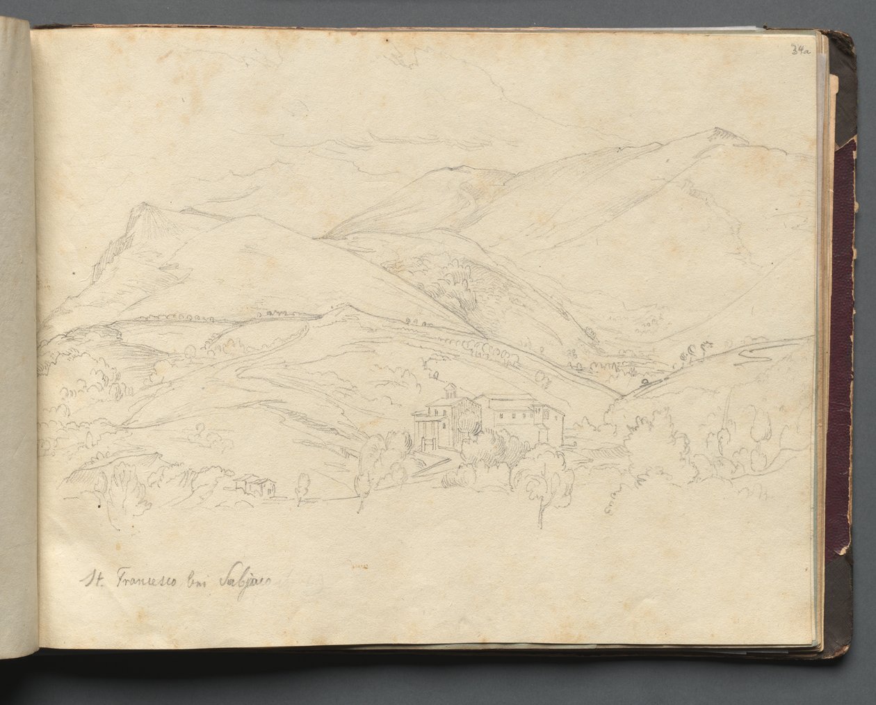 Álbum com Vistas de Roma e Arredores, Estudos Paisagísticos, página 34a: "São Francisco" de Franz Johann Heinrich Nadorp