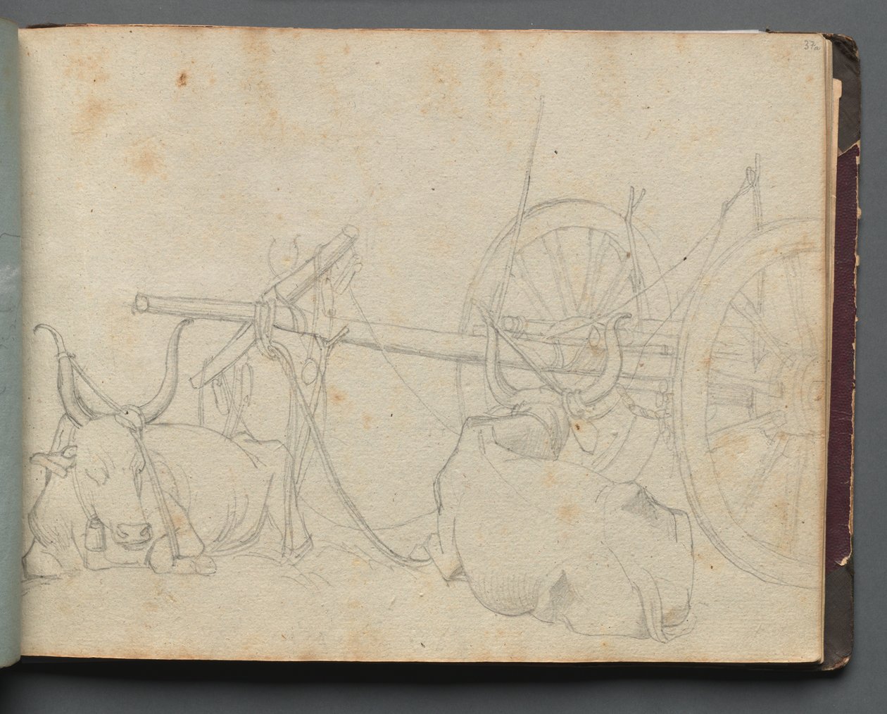 Álbum com Vistas de Roma e Arredores, Estudos Paisagísticos, página 37a: Bois e carroças. de Franz Johann Heinrich Nadorp