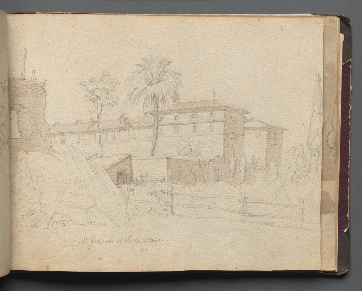 Álbum com vistas de Roma e arredores, estudos de paisagem, página 38a: :St. Giovanni e Paulo.... de Franz Johann Heinrich Nadorp
