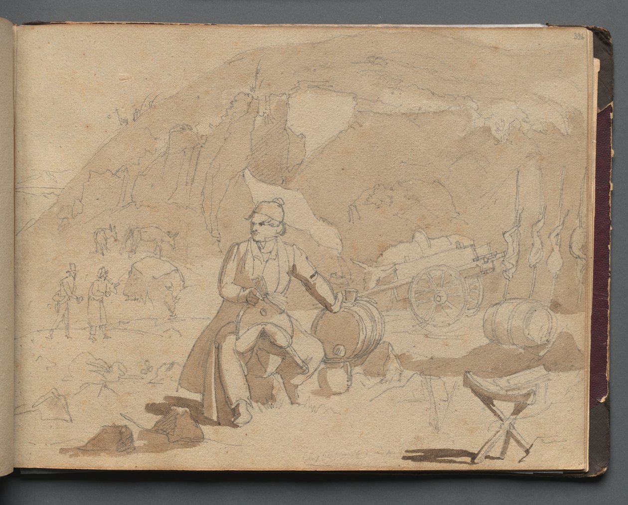 Álbum com vistas de Roma e arredores, Estudos de paisagem, página 39a: Figura em uma paisagem de Franz Johann Heinrich Nadorp
