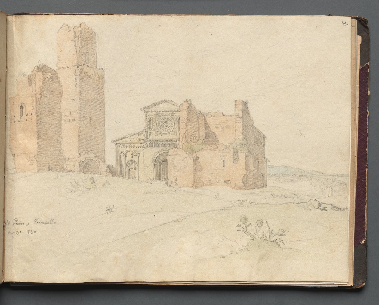 Álbum com vistas de Roma e arredores, Estudos de paisagem, página 41a: "São Pedro, Toscanella" de Franz Johann Heinrich Nadorp