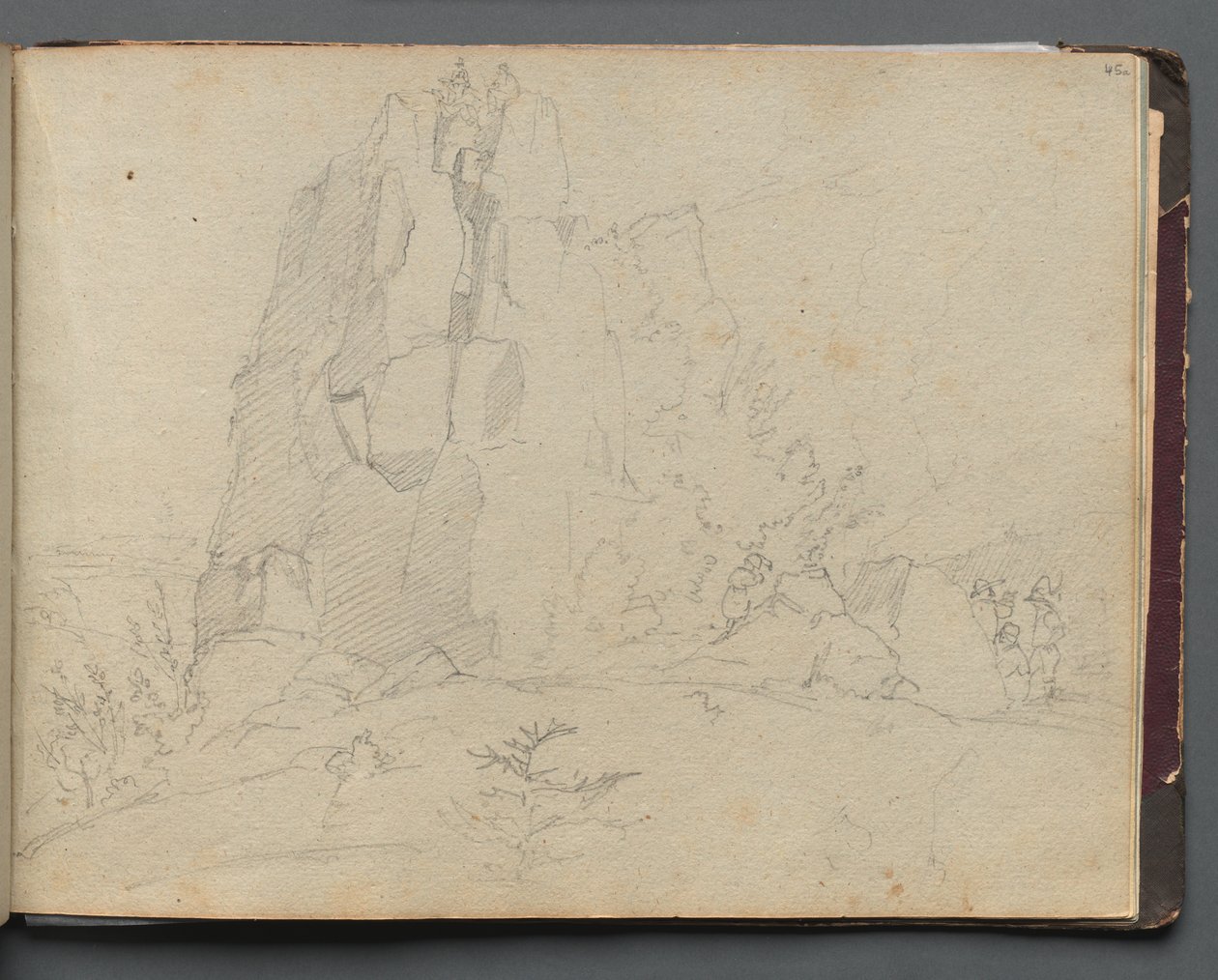 Álbum com vistas de Roma e arredores, Estudos de paisagem, página 45a: Paisagem rochosa. de Franz Johann Heinrich Nadorp
