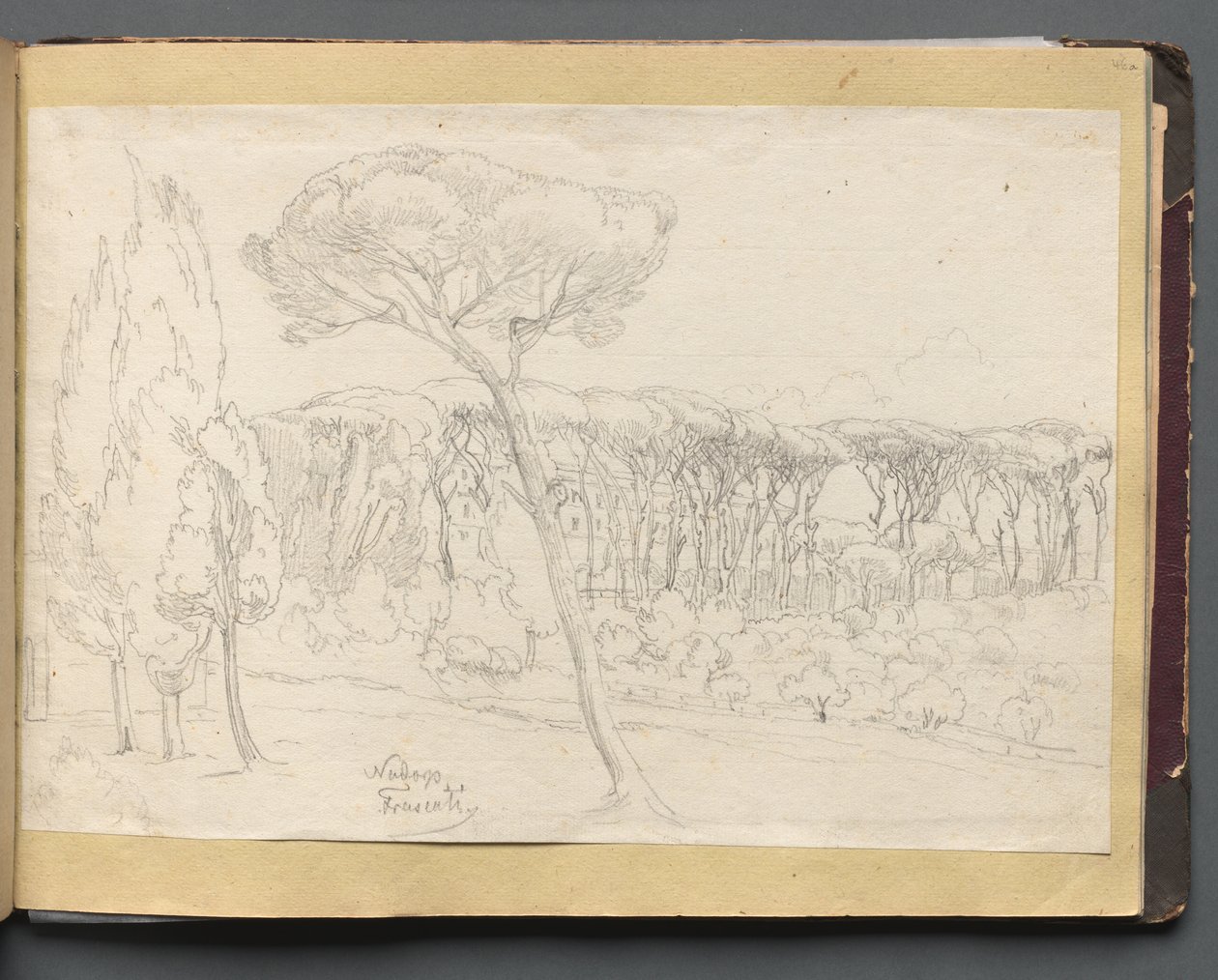Álbum com vistas de Roma e arredores, Estudos de paisagem, página 46a: "Frasciti" de Franz Johann Heinrich Nadorp