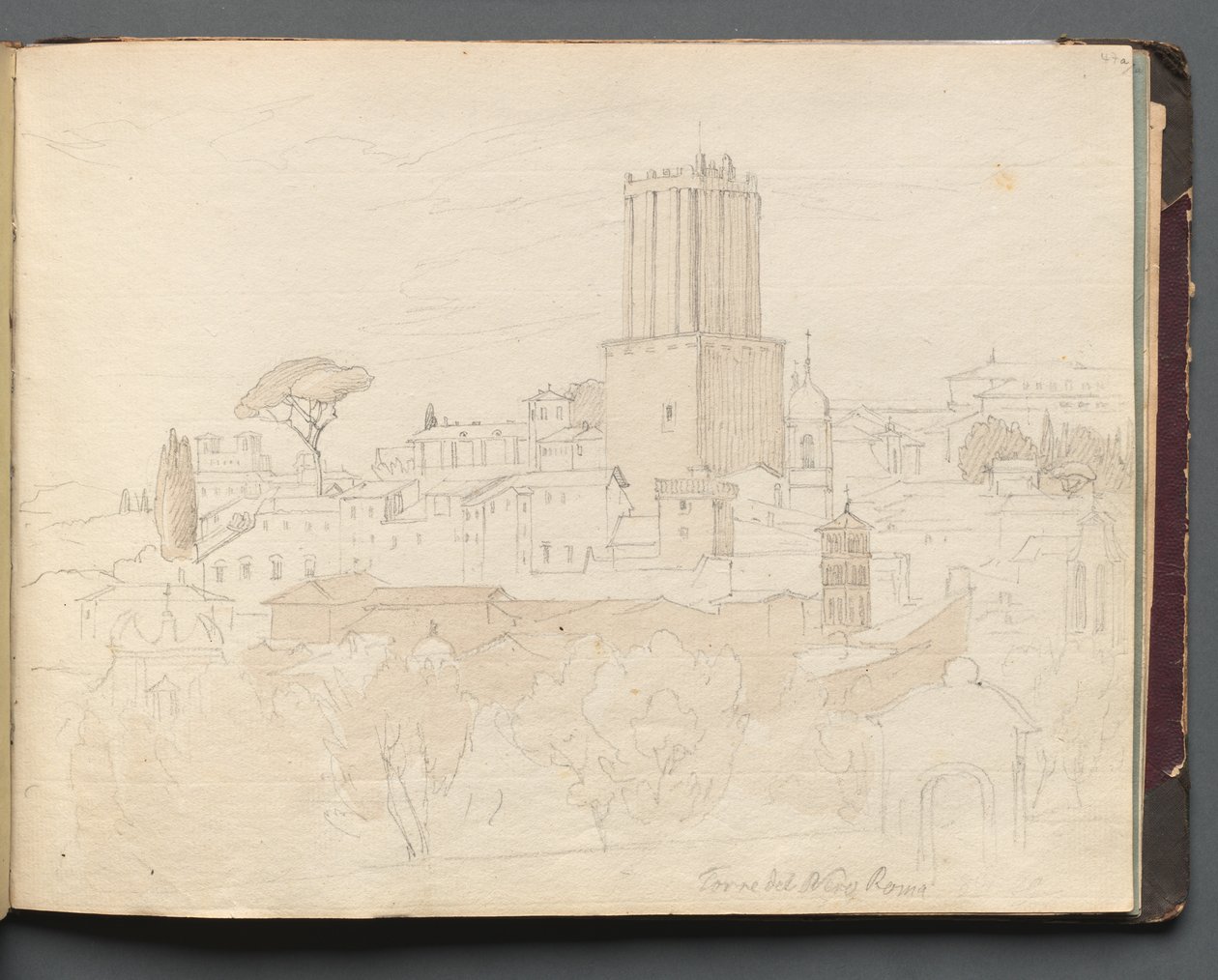 Álbum com vistas de Roma e arredores, Estudos de paisagem, página 47a: Torre del Nero, Roma. de Franz Johann Heinrich Nadorp
