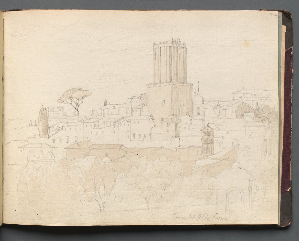 Álbum com vistas de Roma e arredores, Estudos da paisagem, página 47a: "Torre del Nero, Roma" de Franz Johann Heinrich Nadorp
