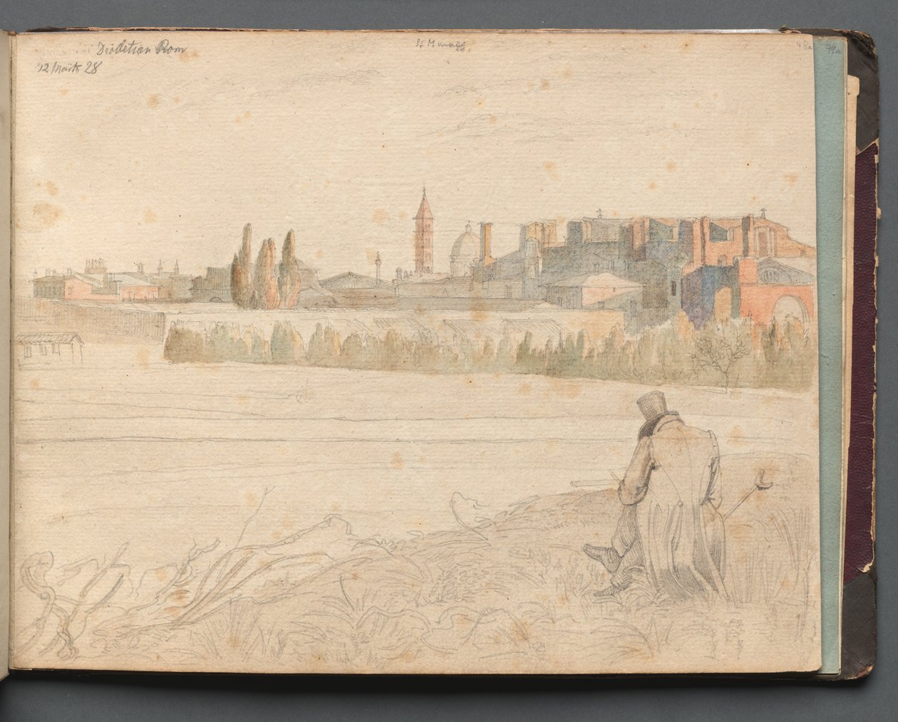Álbum com Vistas de Roma e Arredores, Estudos Paisagísticos, página 48a: Vista Panorâmica Romana. de Franz Johann Heinrich Nadorp