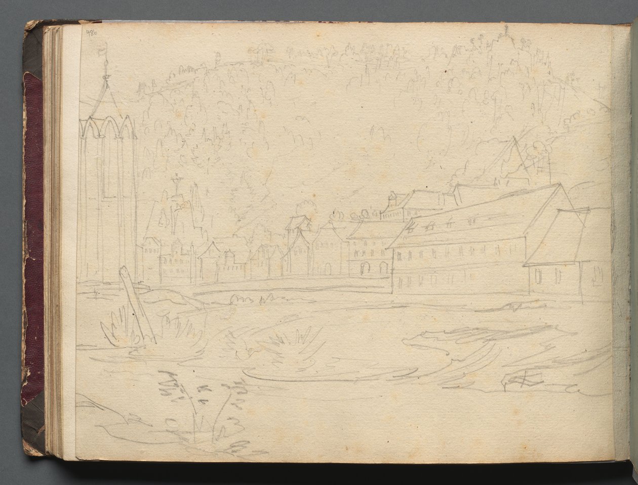 Álbum com vistas de Roma e arredores, estudos de paisagem, página 48b: paisagem romana de Franz Johann Heinrich Nadorp