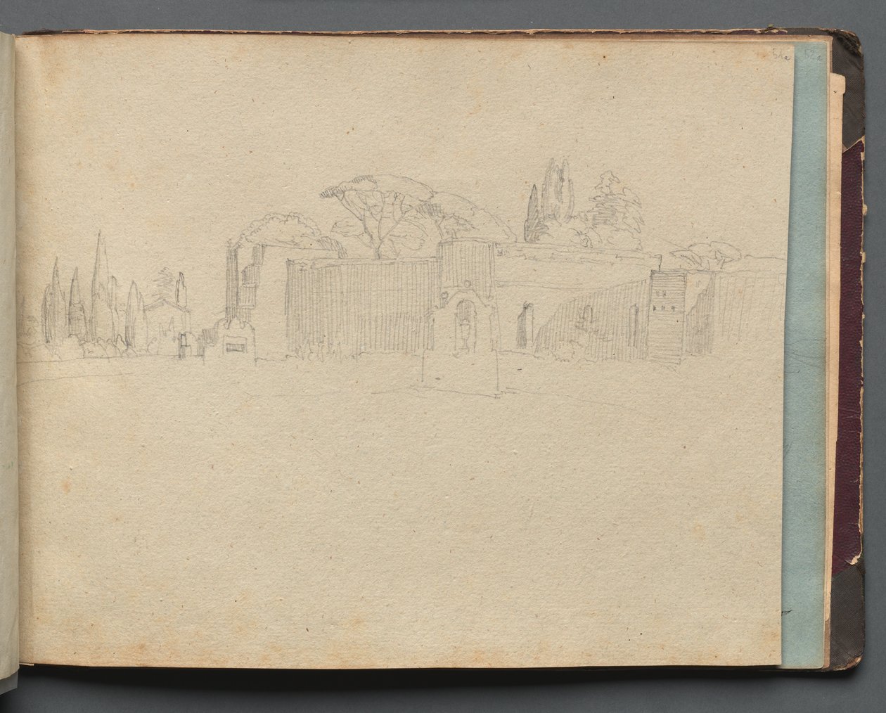 Álbum com vistas de Roma e arredores, estudos de paisagem, página 51a: paisagem romana de Franz Johann Heinrich Nadorp