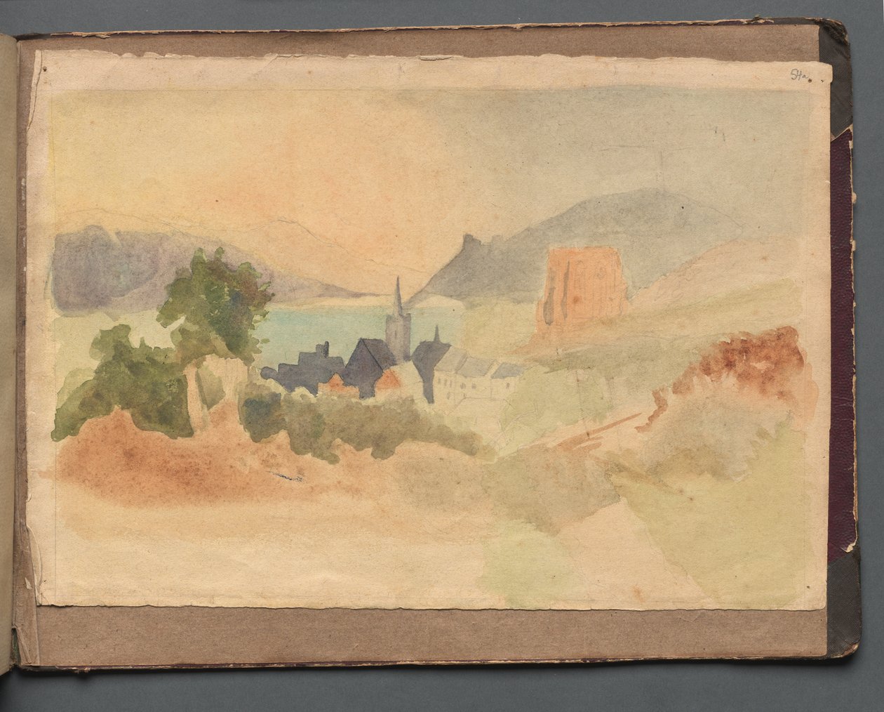 Álbum com vistas de Roma e arredores, estudos de paisagem, página 54a: paisagem romana de Franz Johann Heinrich Nadorp