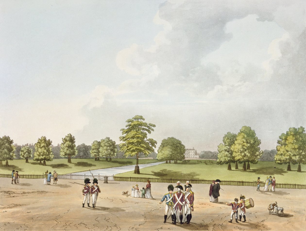 Uma vista no parque de St. James da casa de Buckingham, gravada por H.Schutz (1760-1822) 1813 de Franz Joseph Mannskirsch