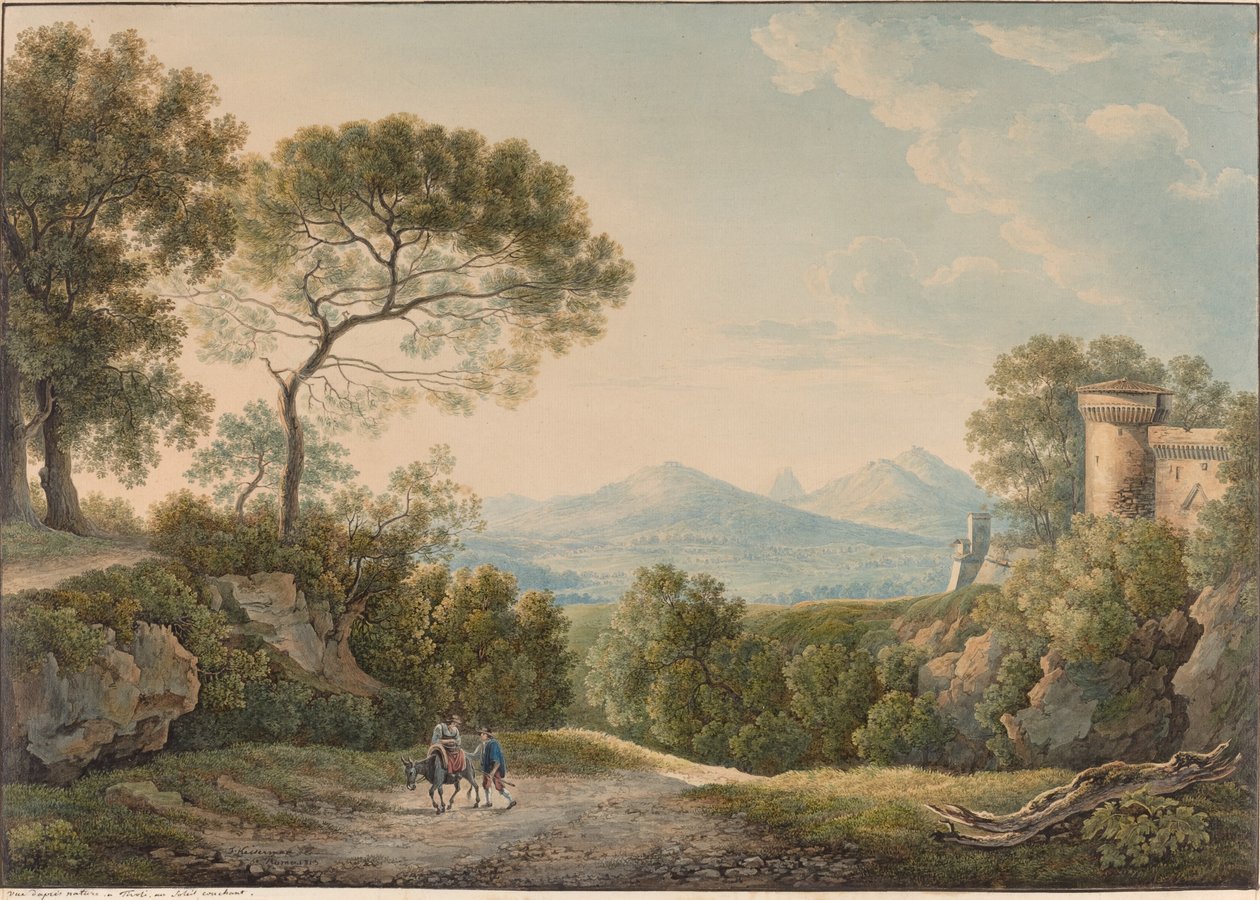 Vista de Tivoli através do Vale do Tibre ao pôr do sol de Franz Kaisermann