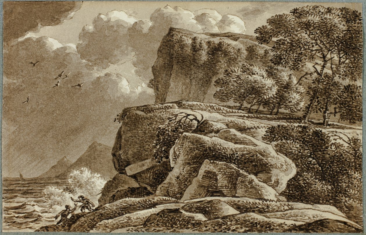 Paisagem costeira com aproximação de tempestade de Franz Kobell
