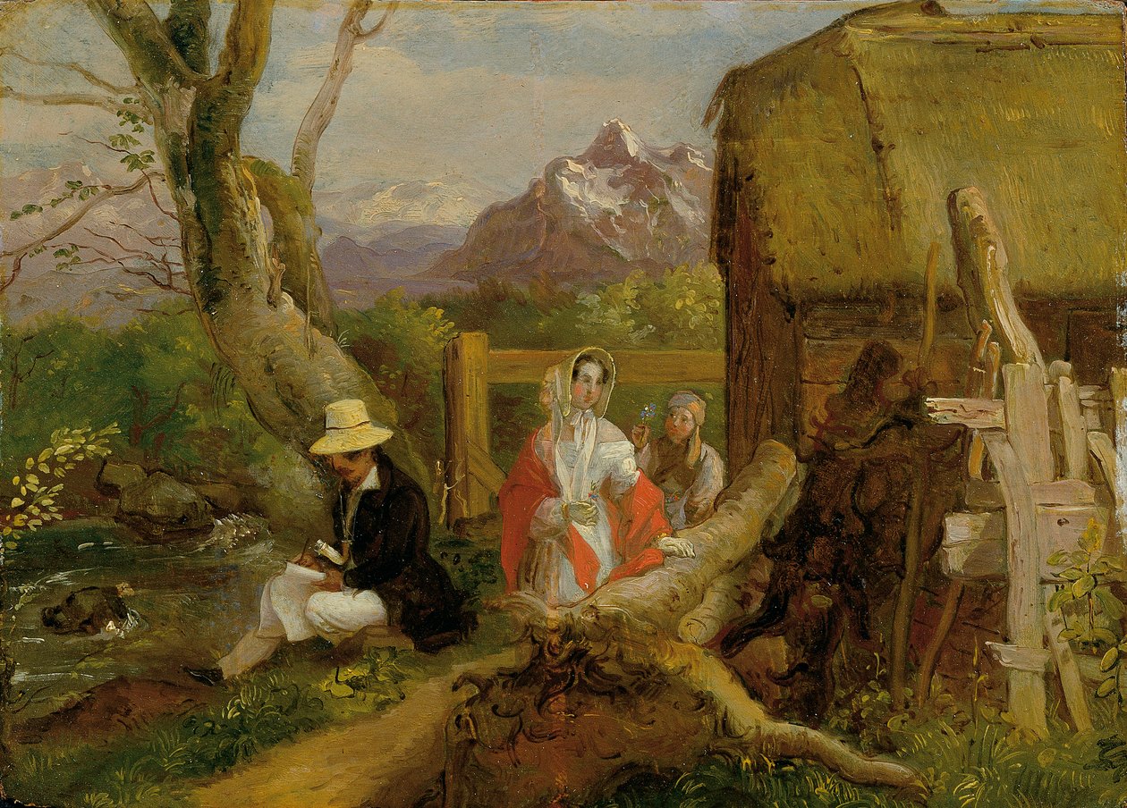 O pintor e caminhante na paisagem ("Idyll") de Franz Krammer