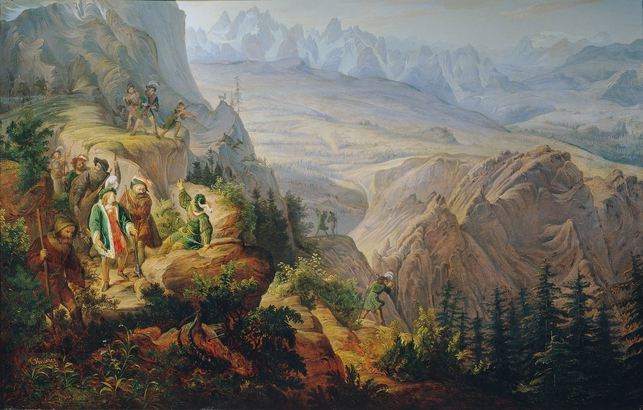 Imperador Maximiliano I (?) sobre a caça ao ibex de Franz Krammer