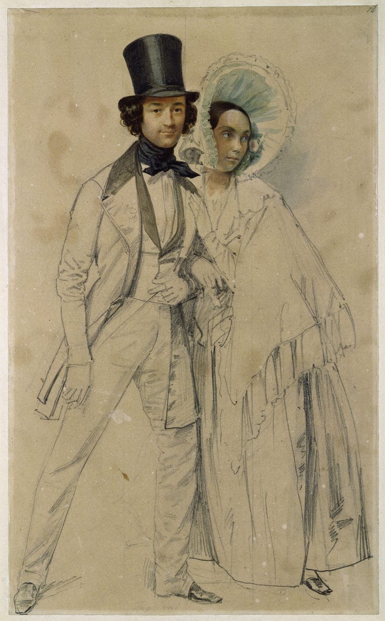 O casal Paul e Amalie Taglioni (Estudo para a pintura «Parada do primeiro regimento da guarda a pé», 1839) de Franz Krüger